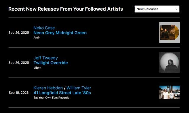 New Releases from Artists You Follow